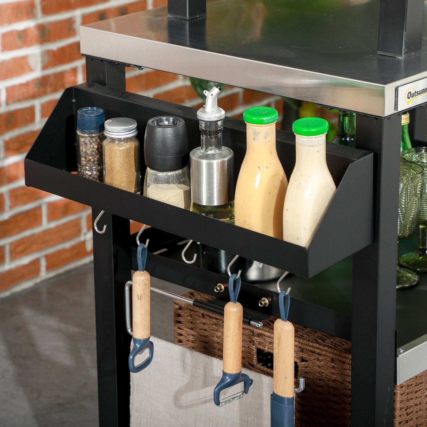 Stainless Steel Outdoor Grill Cart with Wheels - Black