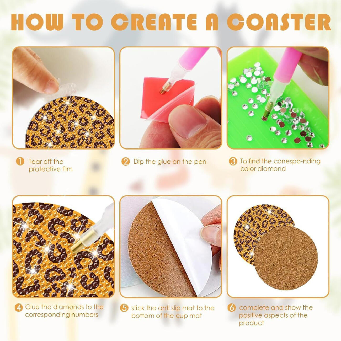 Multicolor Rhinestones Art Coasters - 8 Pcs Set