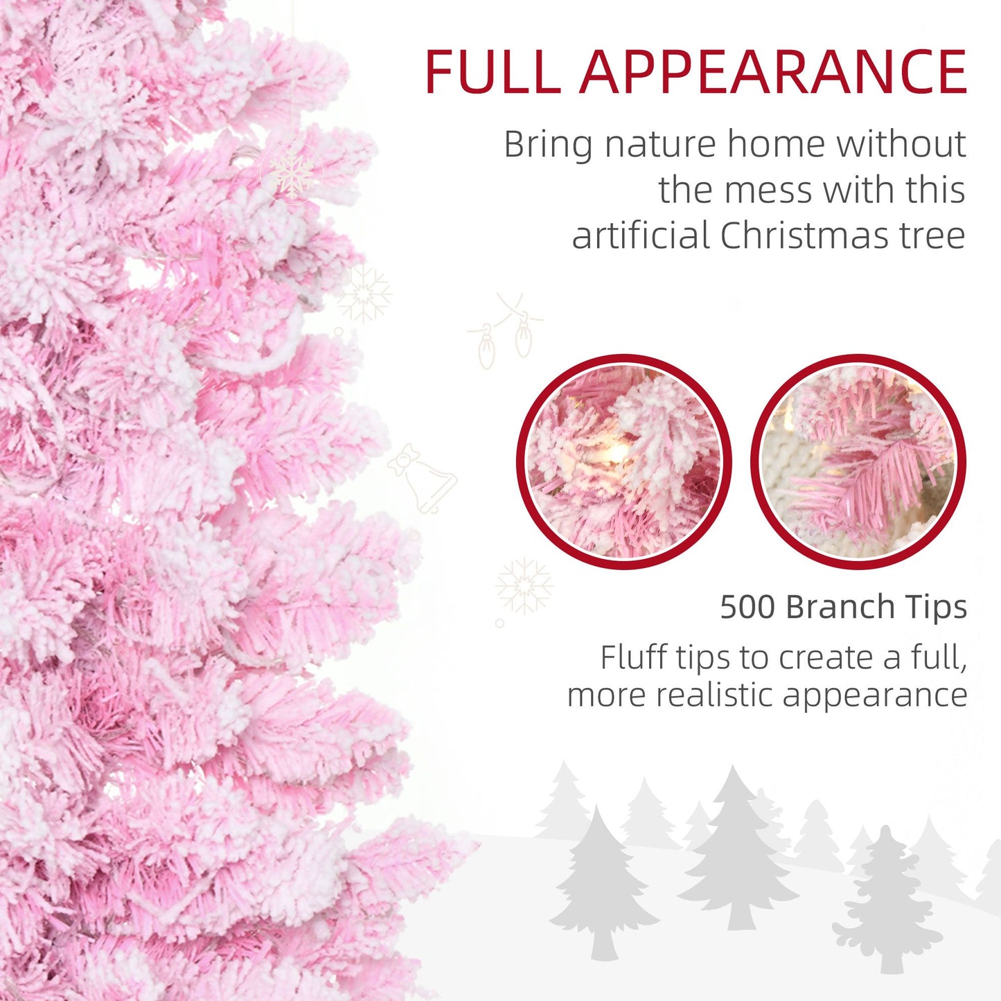6 Foot Pink Snow Flocked Artificial Christmas Tree - Prelit with LED Lights