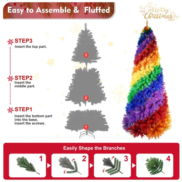 6ft Colorful Rainbow Spiral Christmas Tree - 1248 Branch Tips