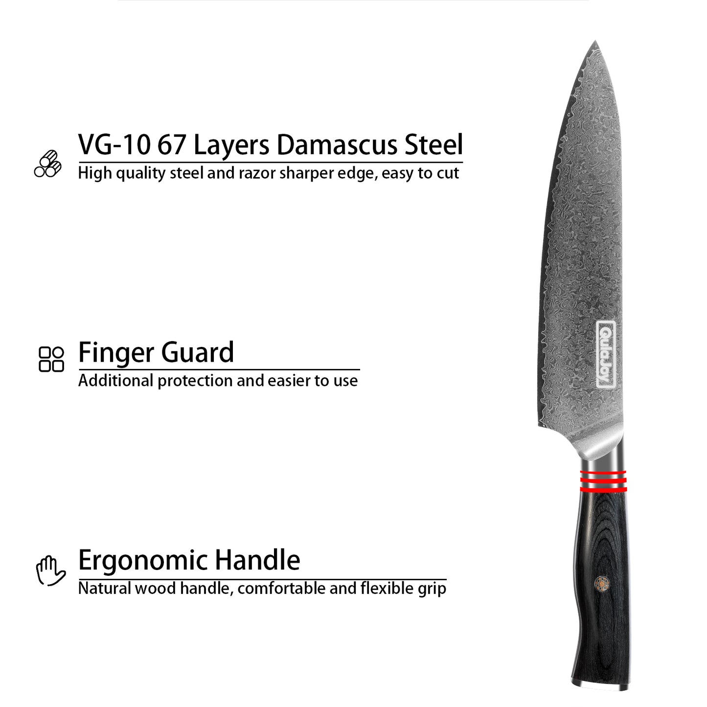 VG10 Chef Knife - 67-Layer Japanese Damascus Steel, 8 Inch Kitchen Knife with Ergonomic Handle