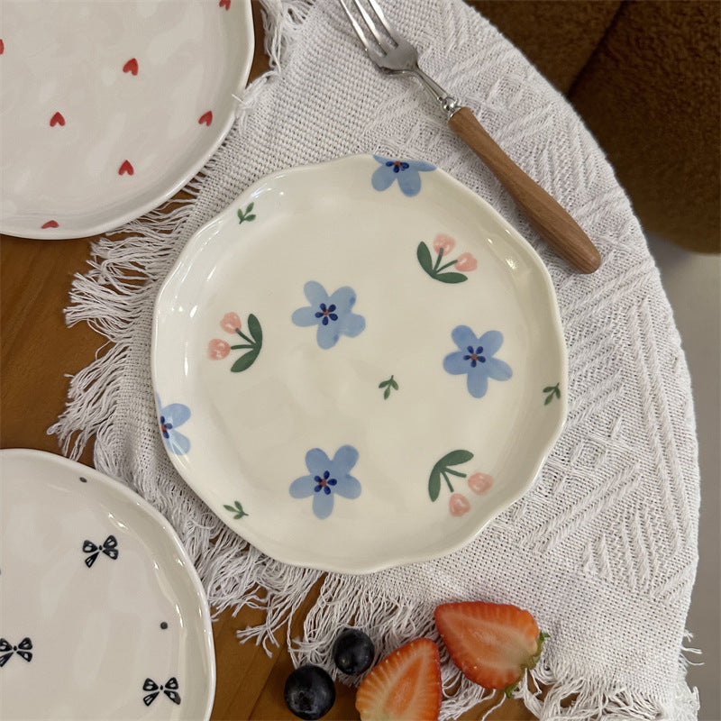 Small Irregular Floral Ceramic Plate - Hand-Painted Kitchen Decor
