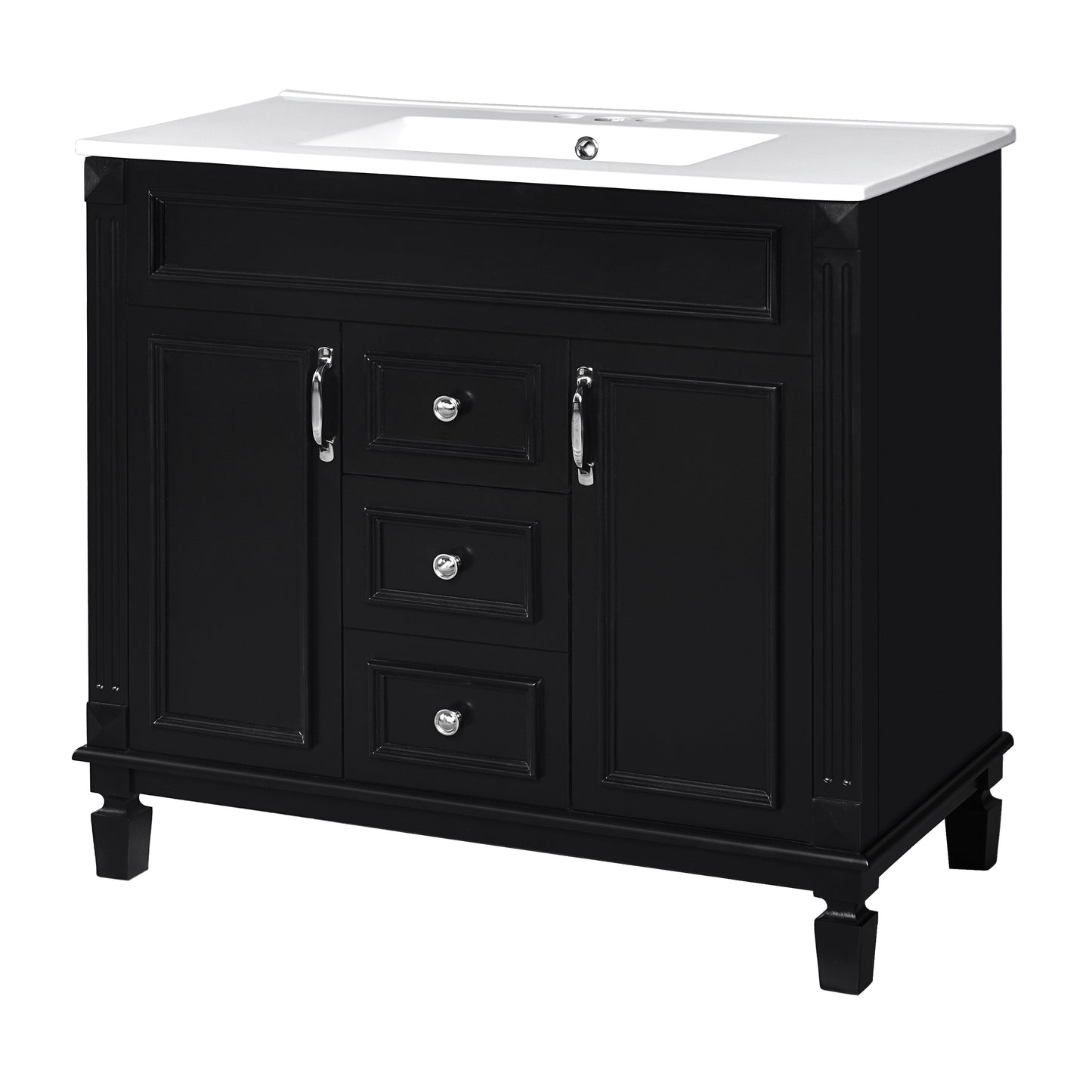 36-Inch Black Bathroom Vanity with Sink & Storage Cabinet