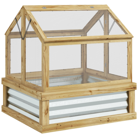 Raised Garden Bed with Polycarbonate Greenhouse - Wooden Cold Frame 35.5x31.5x36 Natural