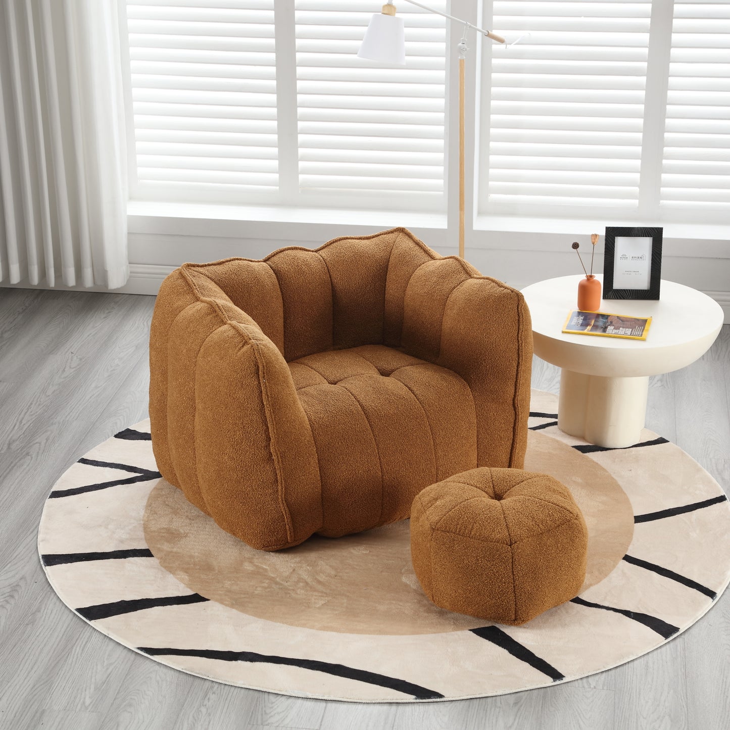 Soft Chenille Bean Bag Chair with Foam Filler - Khaki & Yellow