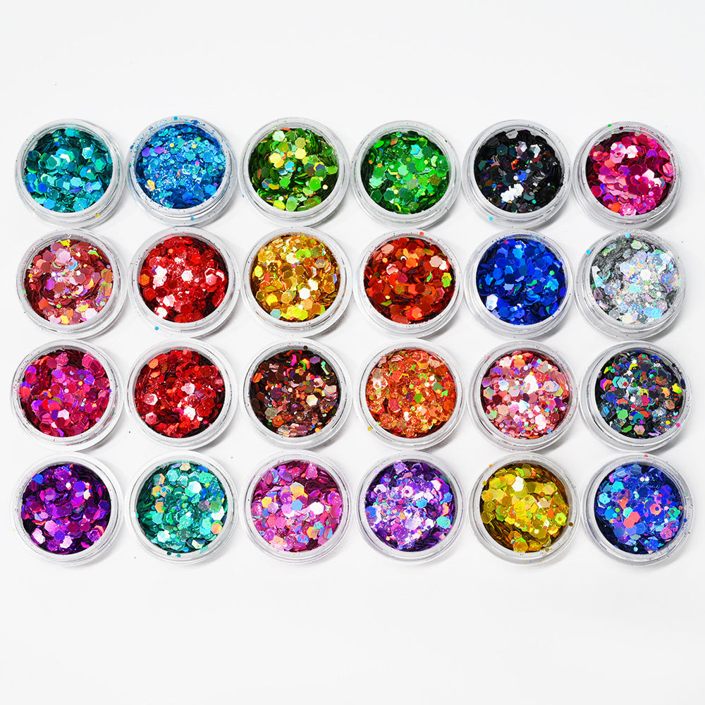 24-Color Nail Glitter Set with Circular Sparkles - Princess Series