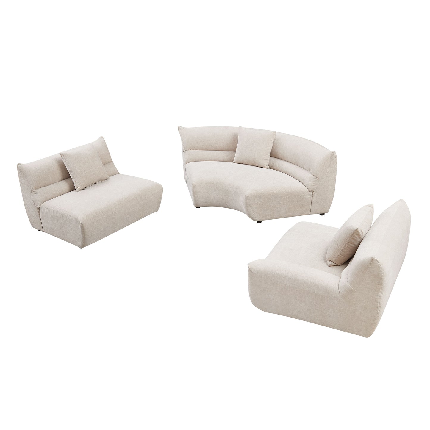 Modular Curved Sectional Sofa - 3-Piece Free-Form Design in Oatmeal
