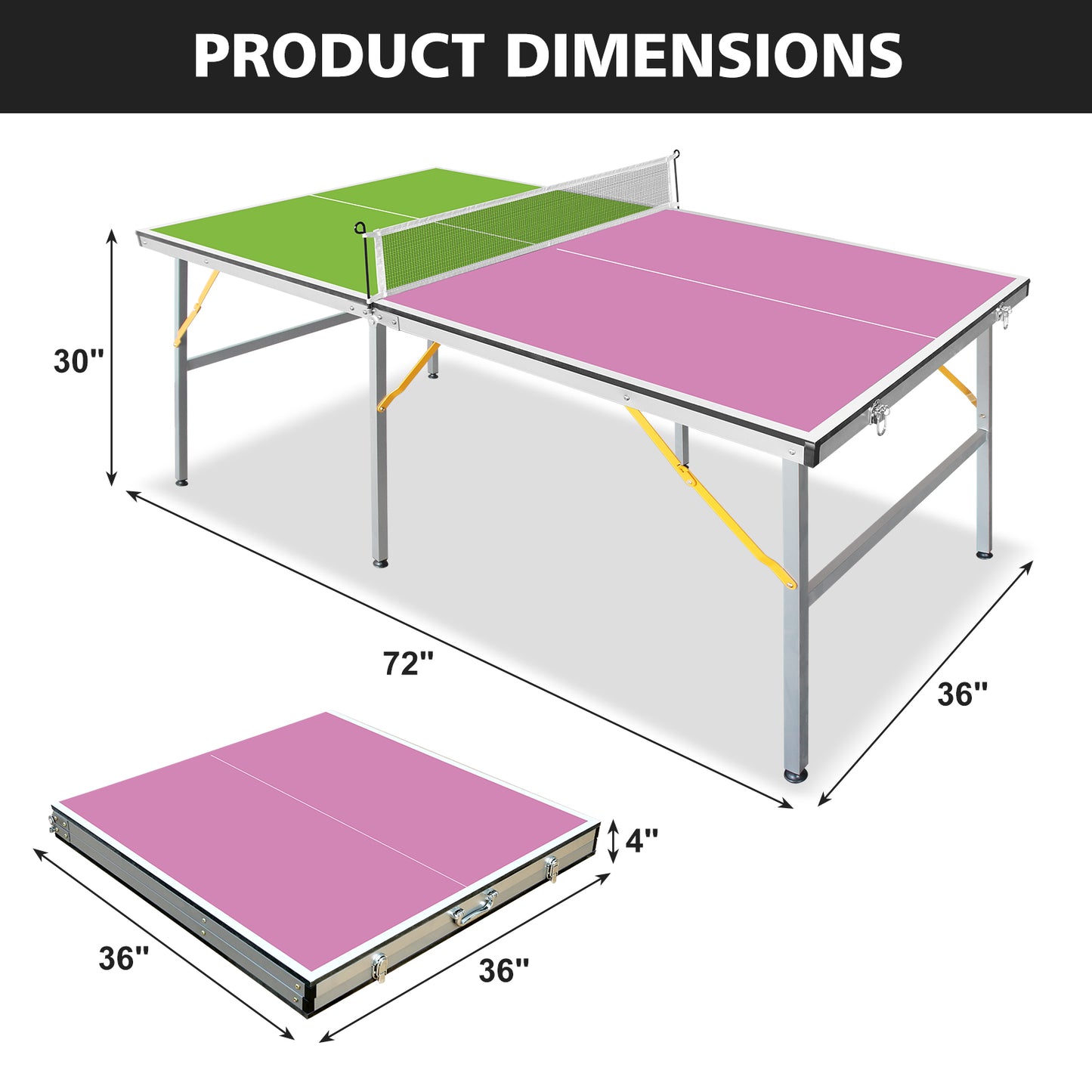 Mid-Size Foldable Table Tennis Table Set with Net, Paddles & Balls - Green/Purple
