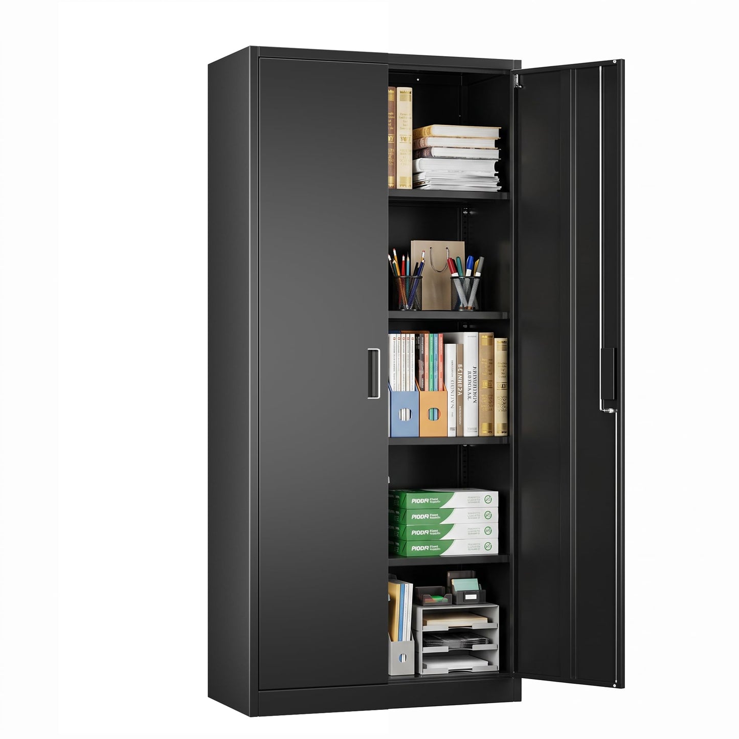Lockable Metal Storage Cabinet with Adjustable Shelves - Black