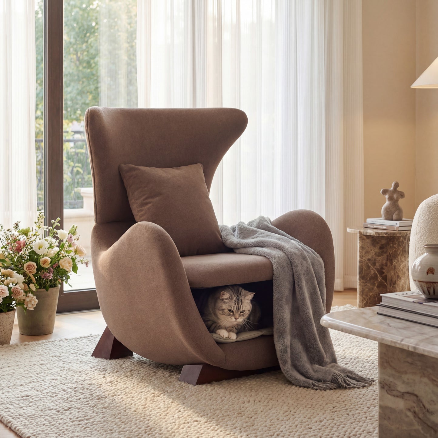 Modern Brown Polyester Accent Chair with Pet Storage - 330 lbs Capacity