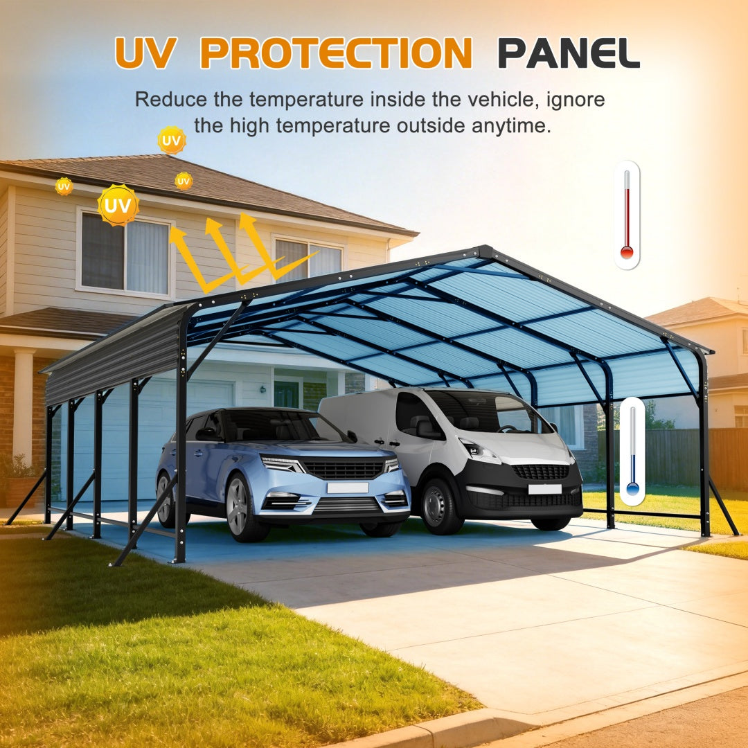 Heavy Duty Galvanized Steel Carport Canopy with Waterproof Roof - Large Capacity Shelter
