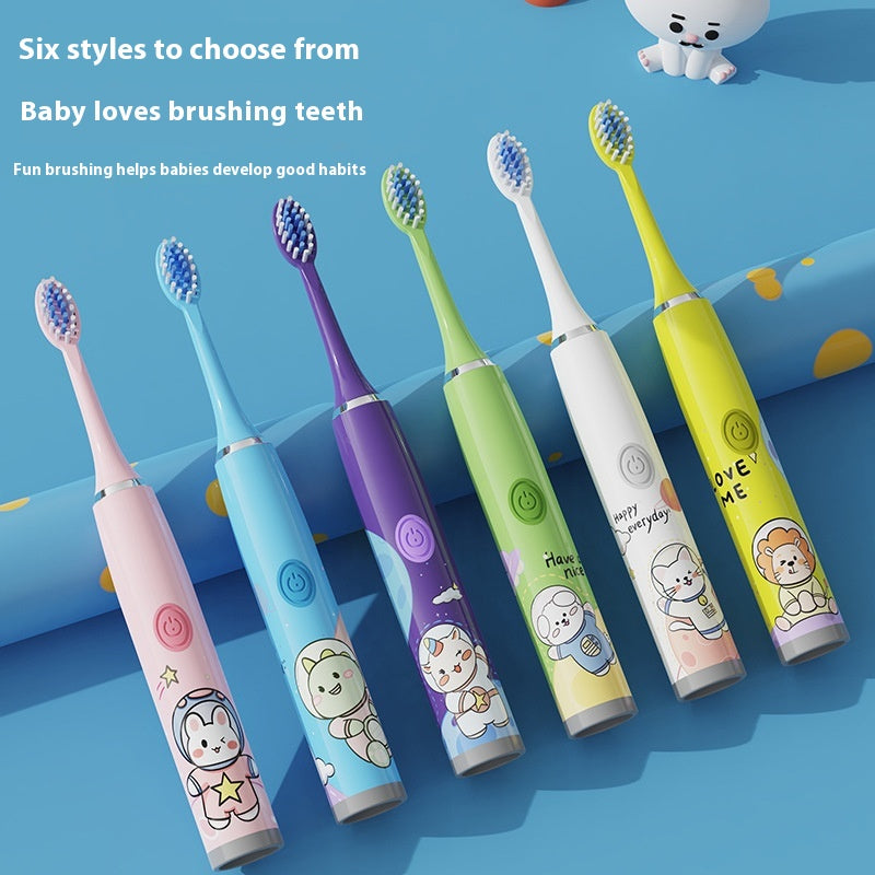 Electric Cartoon Soft Bristle Rechargeable Waterproof Toothbrush with 3 Brush Heads