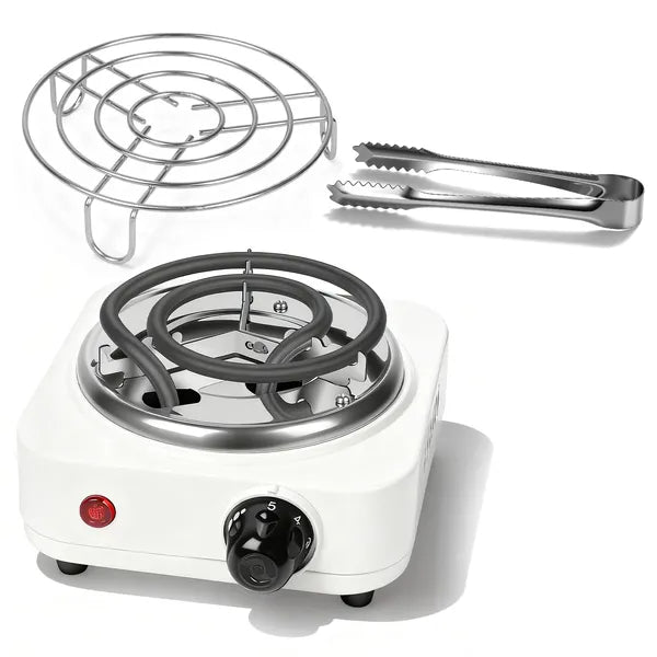 500W Charcoal Burner with Thermostat Control & Tongs - Black