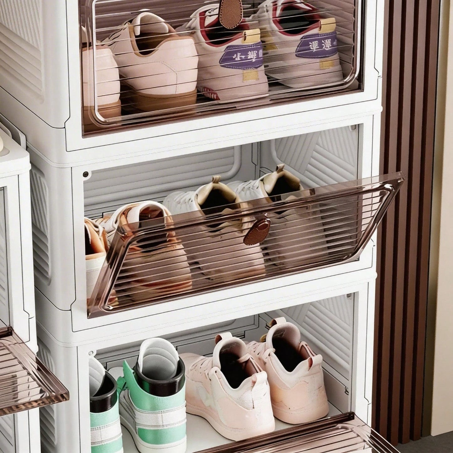 Dustproof Clear Plastic Shoe Storage Box Stackable Foldable 3Tier