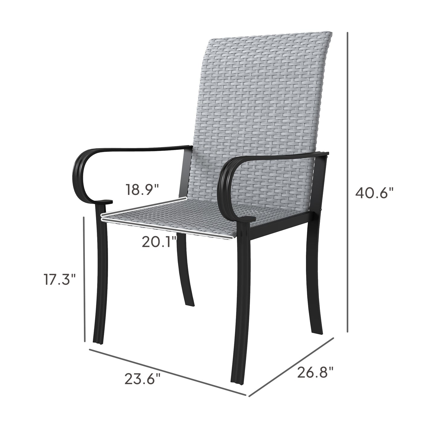 Set of 4 Gray Outdoor Dining Chairs with Armrests