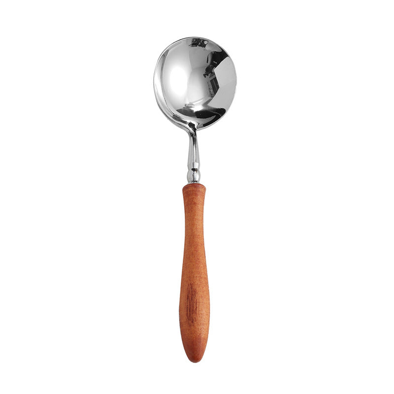 Stainless Steel Cutlery Set with Wooden Handles - Forks Spoons Knives