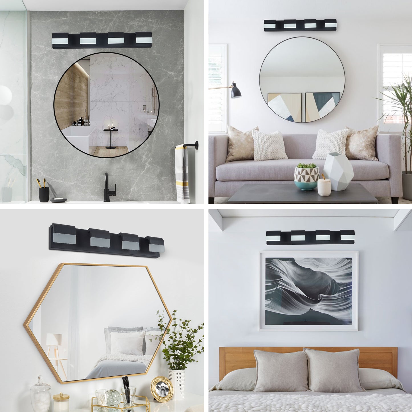 4-Light Modern Matte Black Bathroom Vanity Light Fixture