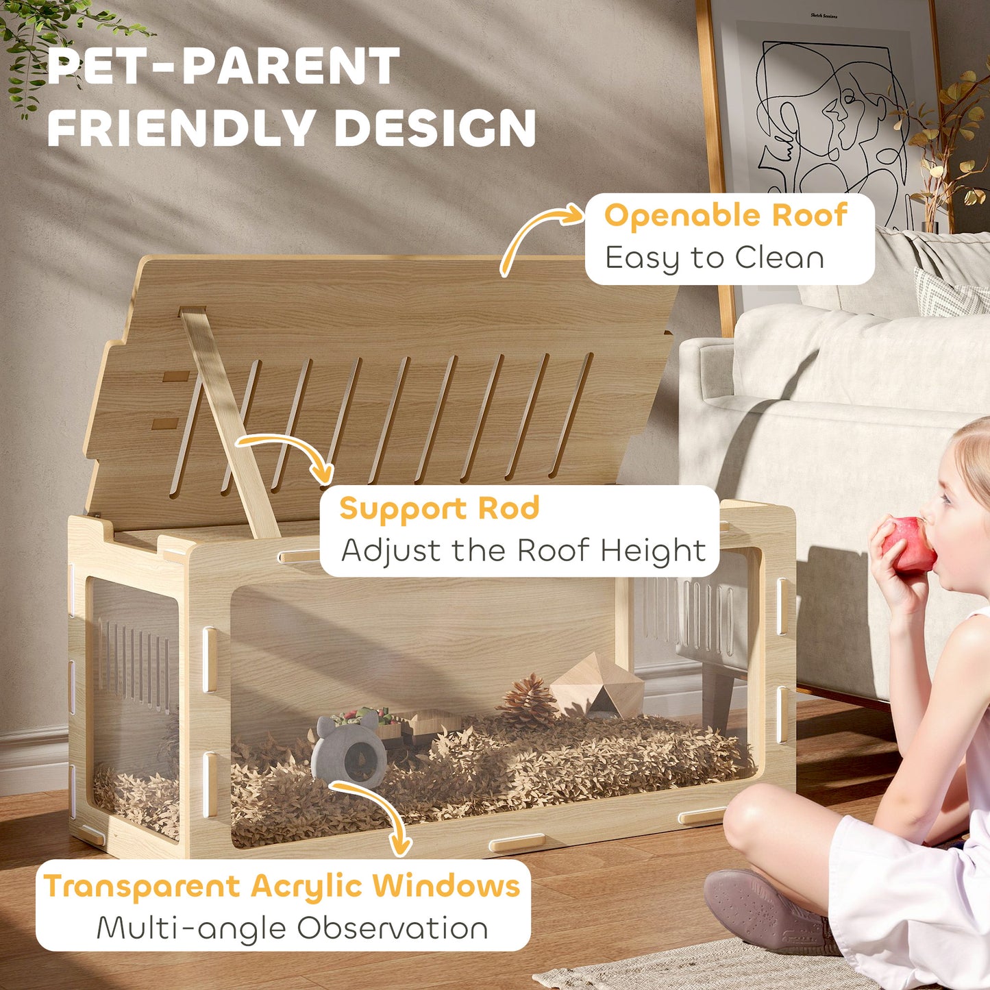 Large Hamster Cage with Acrylic Windows & Top Opening - 39 x 20 x 18.5 Inches, Oak Finish