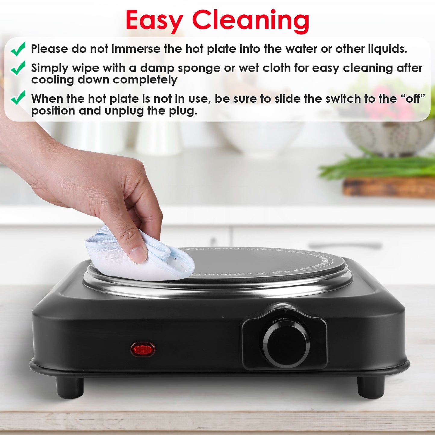 Portable Infrared Single Burner Hot Plate with 7.5in Glass Cooktop 1200W Stepless Temp Control