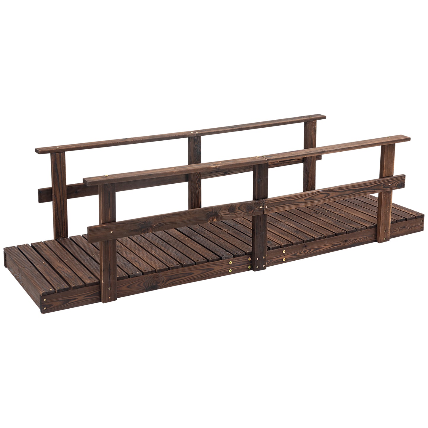 Wooden Garden Bridge with Safety Railings - Pine Stained Finish, 1160x700x125mm