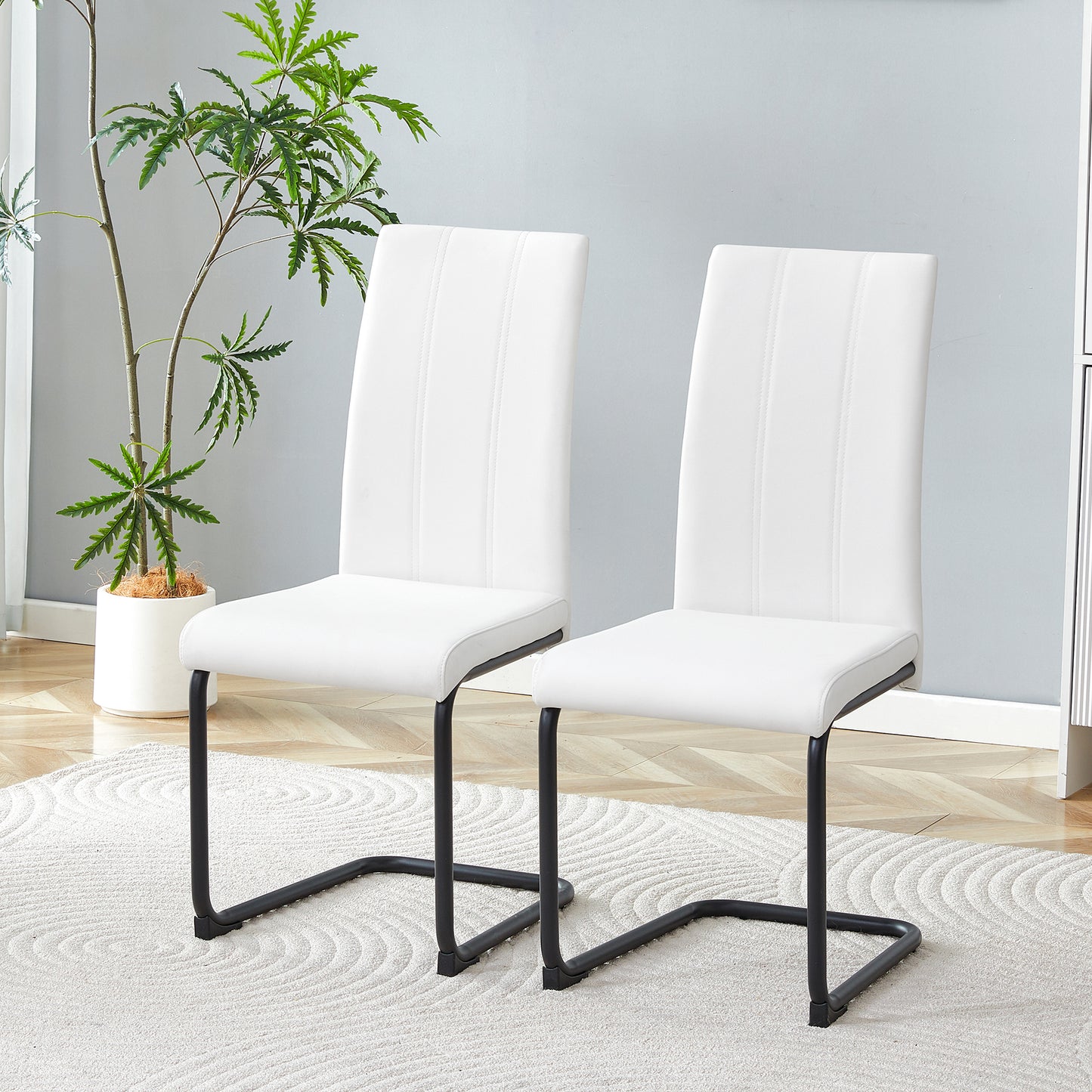 4-Pack White PU Upholstered Dining Chairs - Modern High-Back Design