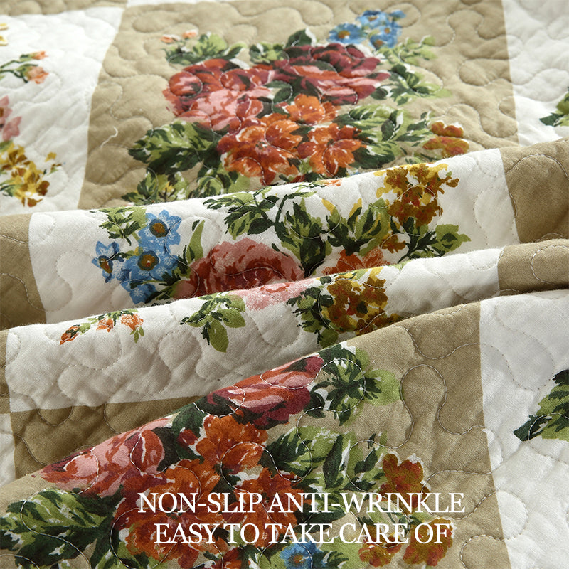 Vintage Reversible Cotton Bedspread Set - Floral Patchwork Queen All Season