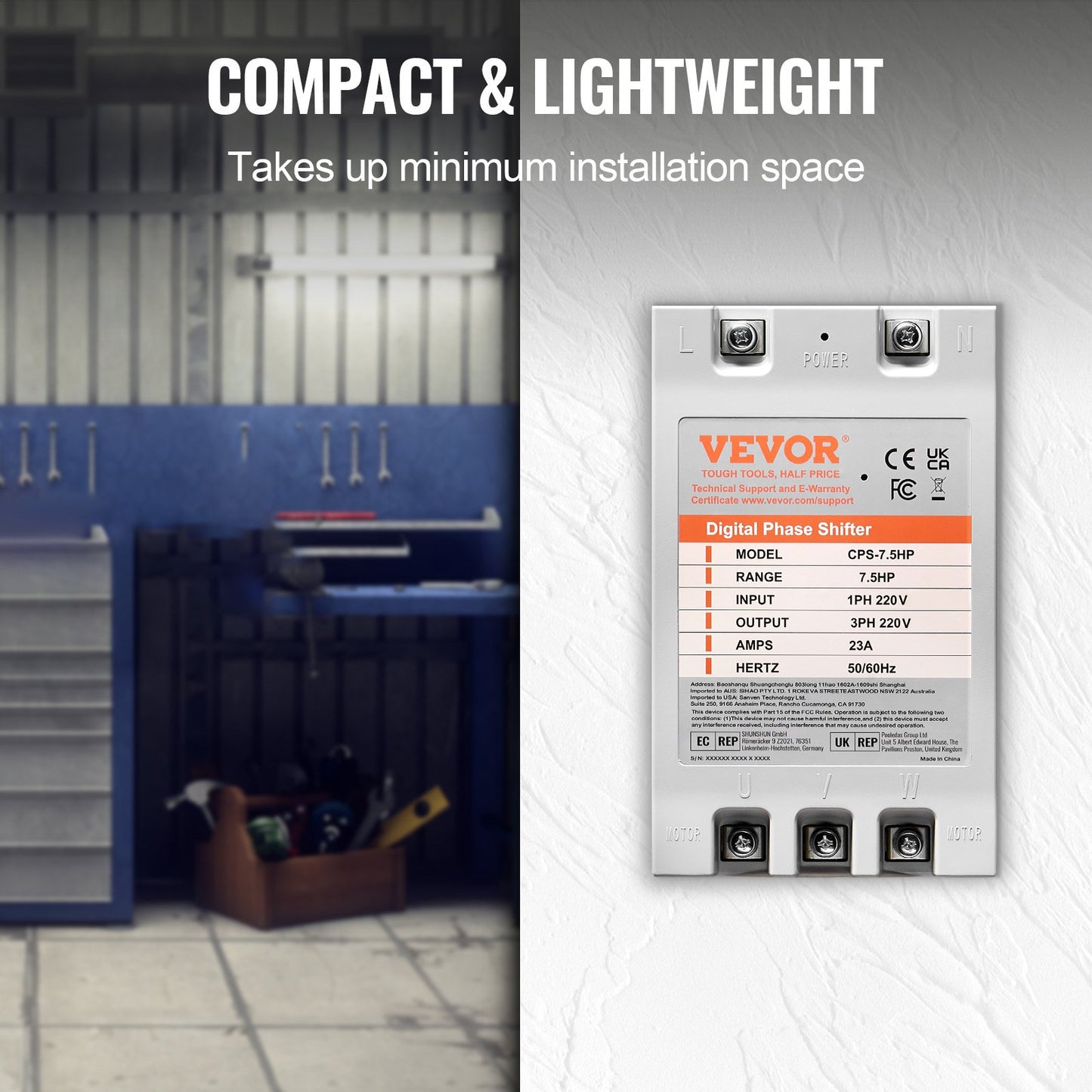 7.5HP 220V Single to Three-Phase Converter - Digital Phase Shifter for Residential & Light Commercial Use, Grey