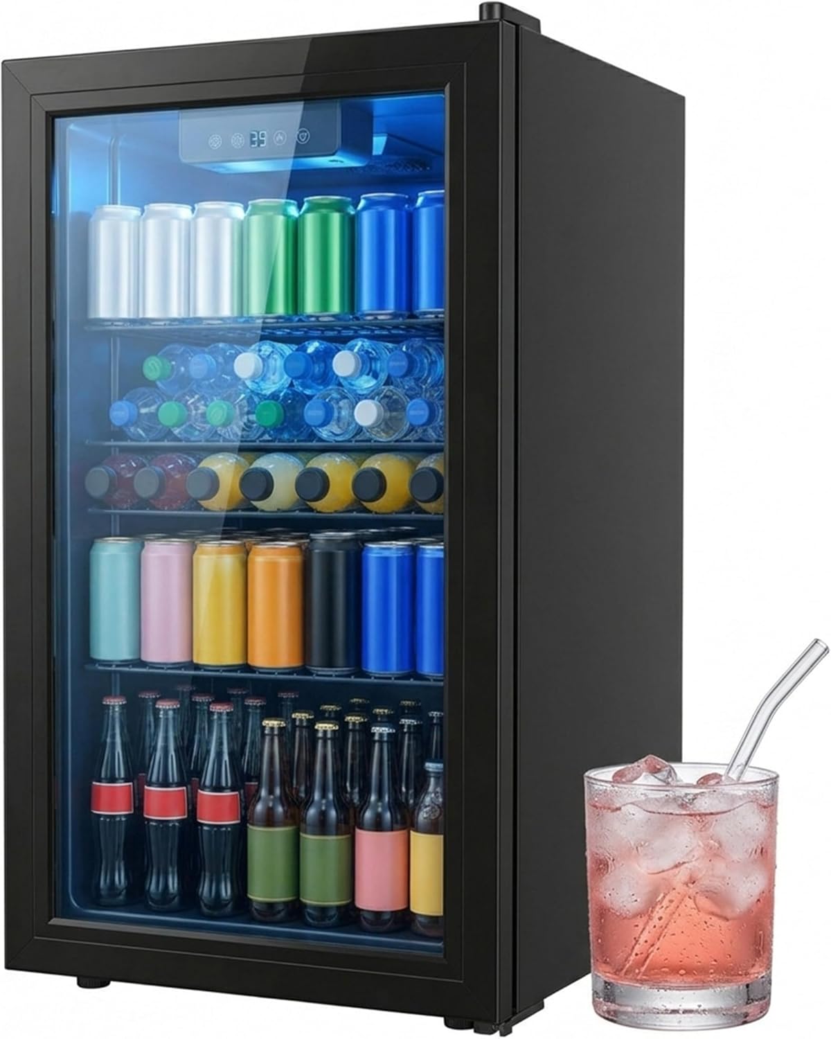 3.3 Cu Ft Beverage Refrigerator, 126 Can Mini Fridge With Glass Door,