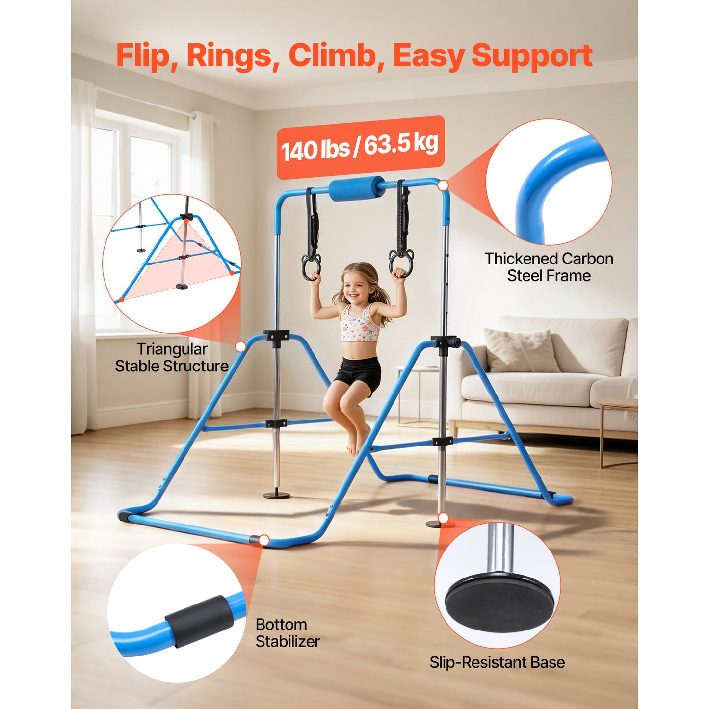 Kids Gymnastic Bars - Adjustable Folding Horizontal Bar for Indoor Outdoor Training