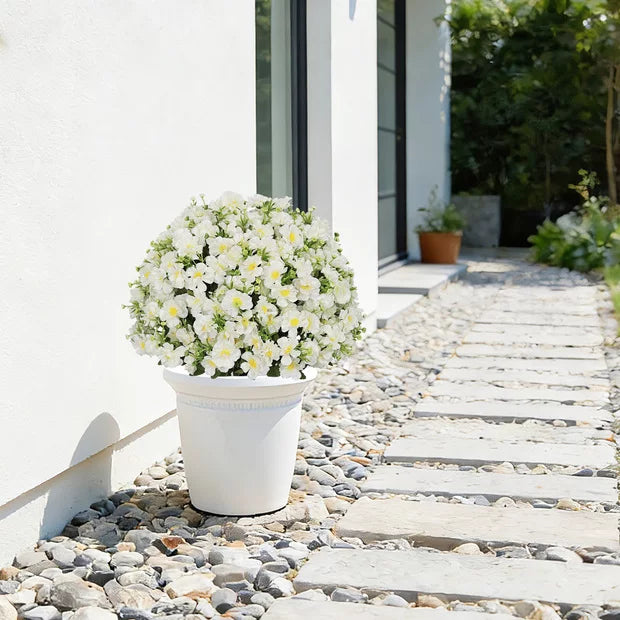 24-Inch Faux Flower Snow Lotus Potted Plant - UV-Resistant Decor
