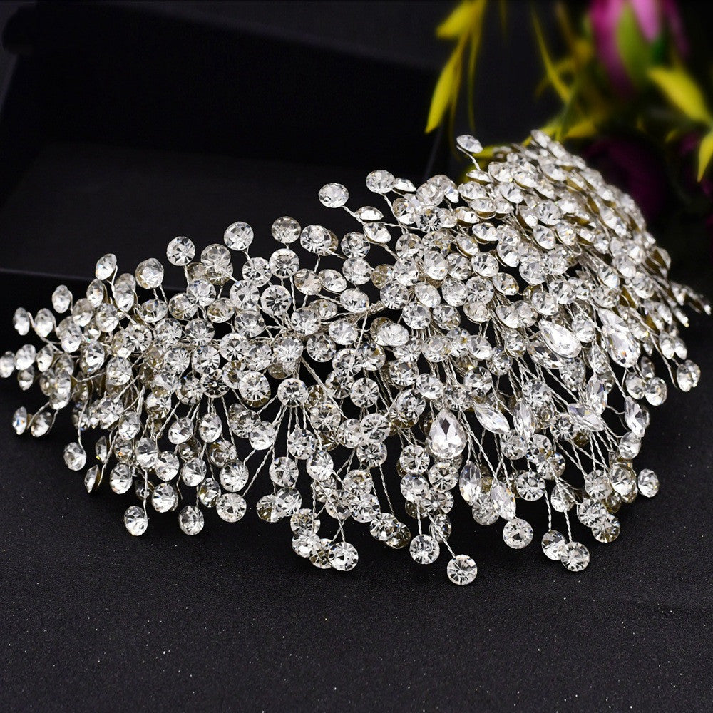 Rhinestone Wedding Headband - Floral Handmade