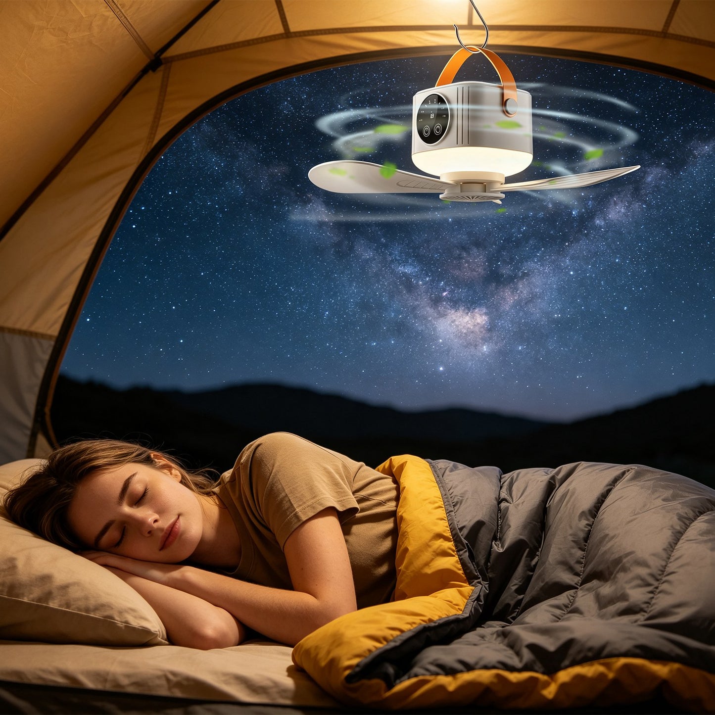 Rechargeable Tent Ceiling Fan with Light and Remote Control - 7200mAh Portable Camping Fan