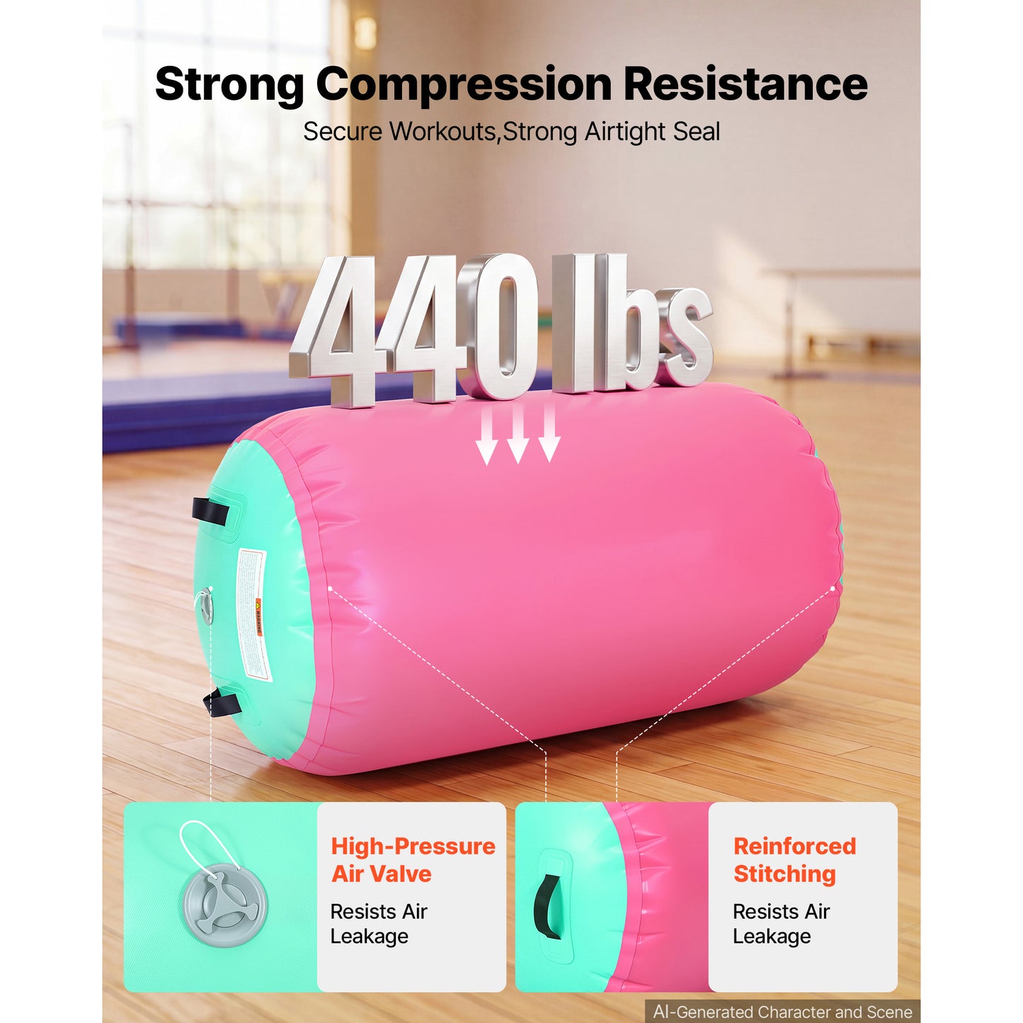 Inflatable Gymnastics Air Roller 23.6x40 Inches Tumble Mat for Back Handspring Training, Pink