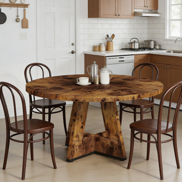 Farmhouse Dining Table - Rustic Round Design for 4 People