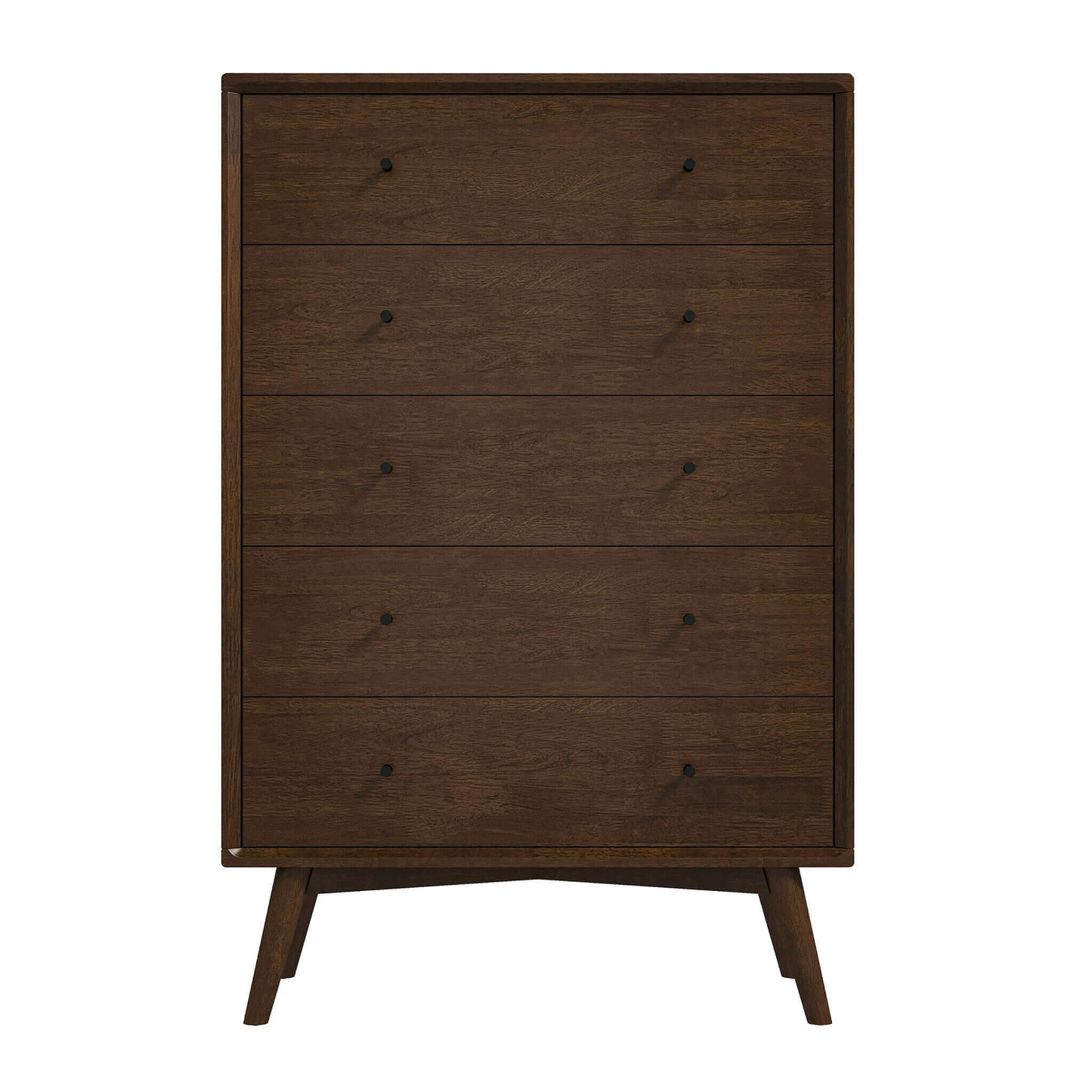 Caroline Mid Century Modern 5-Drawer Solid Wood Dresser In Dark Brown