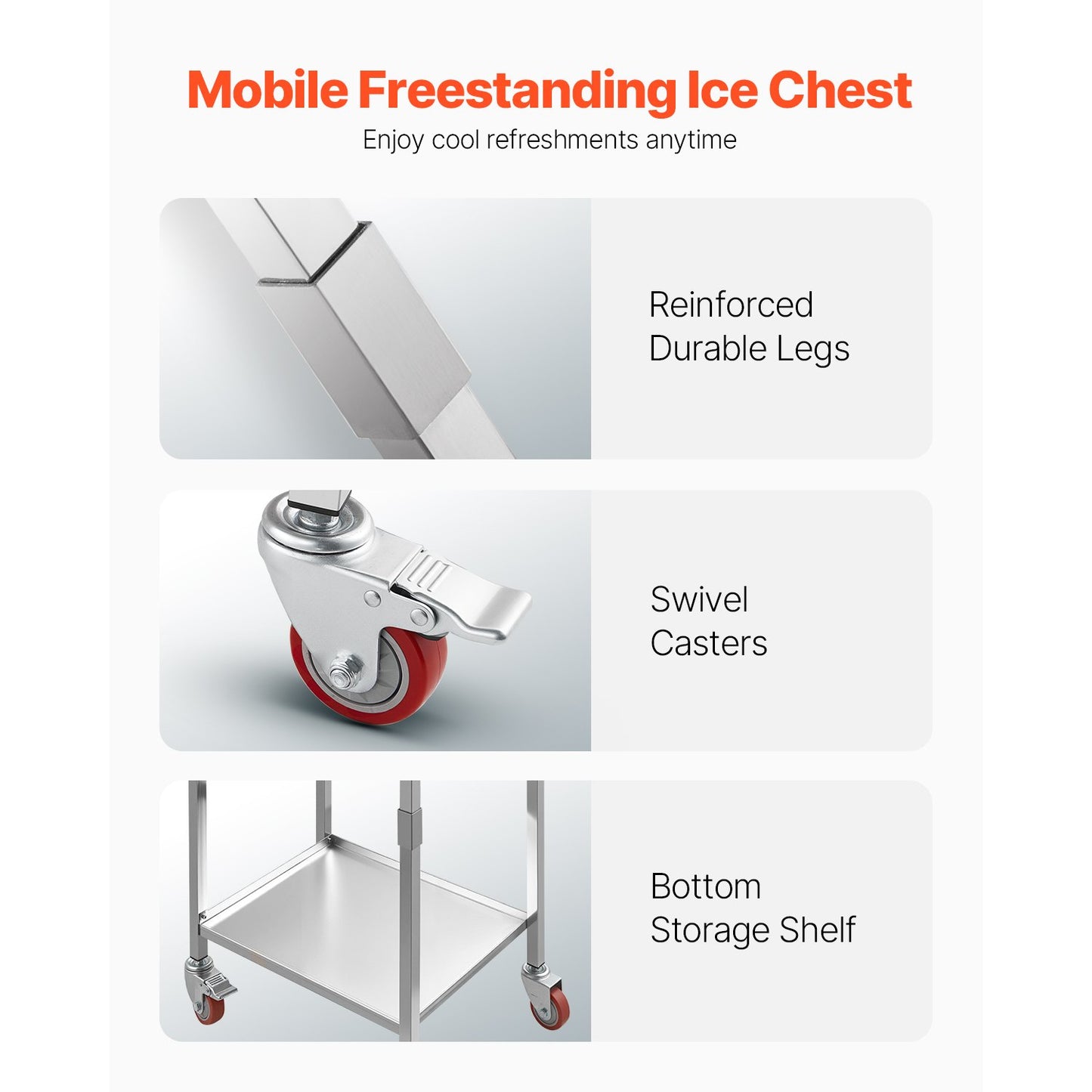 29.6 Qt Rolling Ice Chest Cooler Cart - Stainless Steel