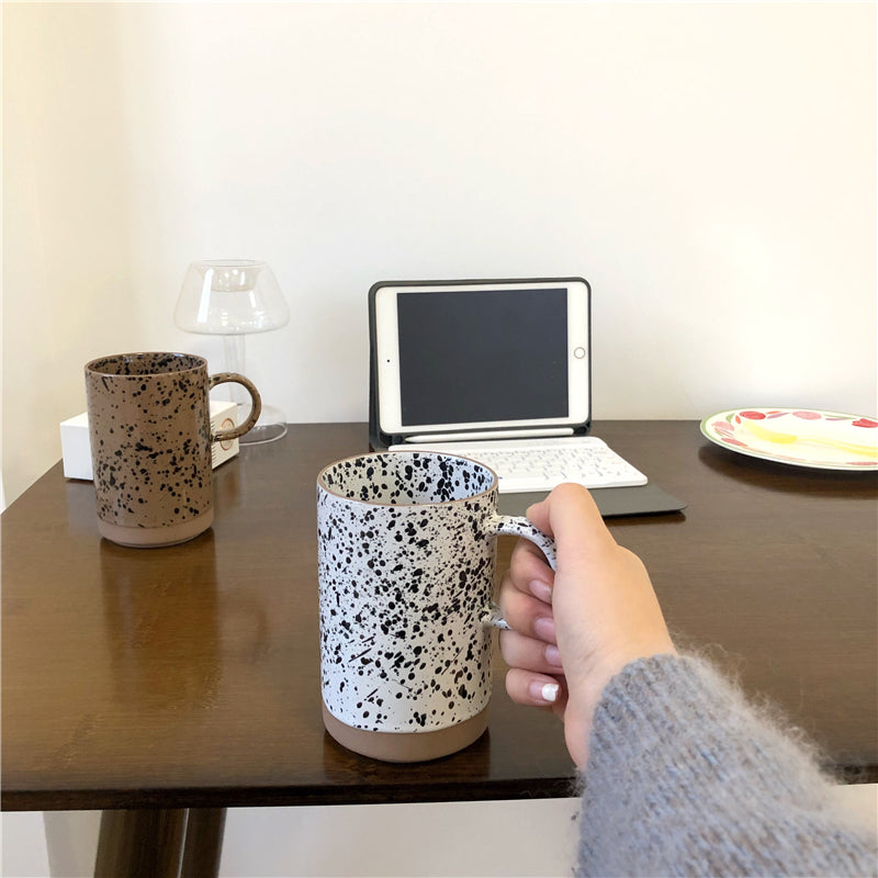 Retro Japanese Style Splash Ink Ceramic Coffee Cup - Large Capacity