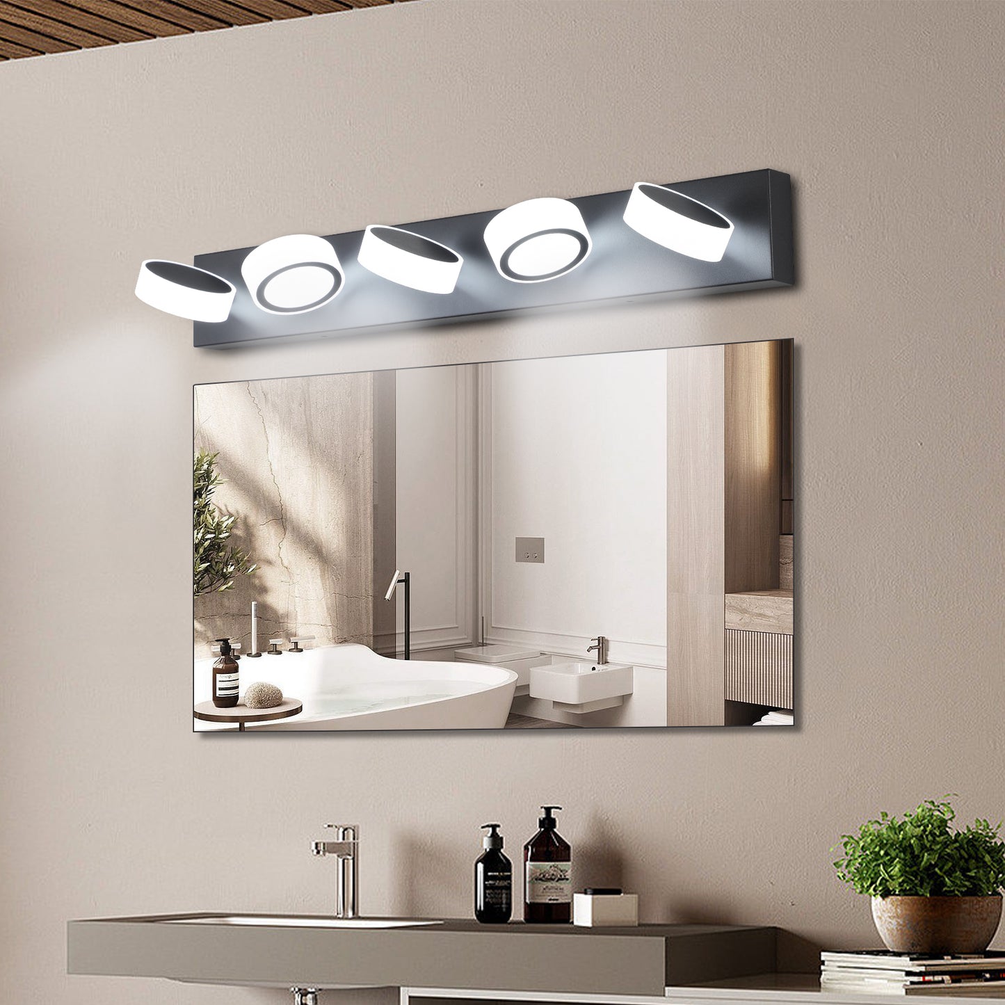 5-Light LED Vanity Light Fixture - Dimmable Black Bathroom Lighting