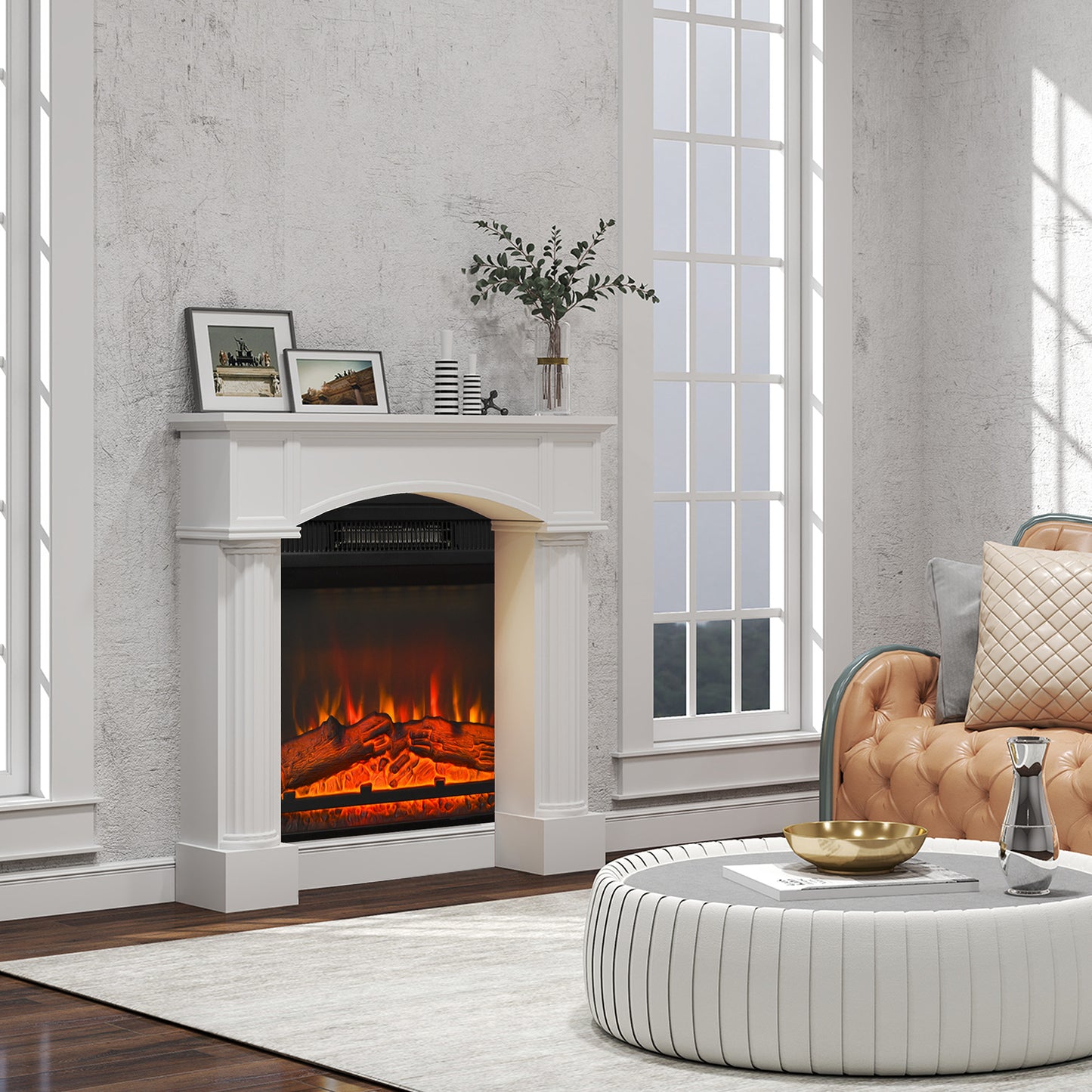 Modern Fireplace Mantel for Electric Fireplaces - 43.3 W x 39.8 H, White