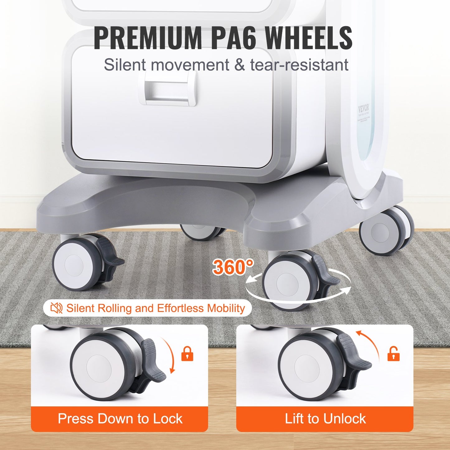Mobile Medical Cart with 3 Tiers, 2 Drawers & Top Tray - Grey