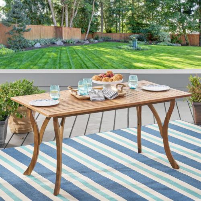 Outdoor Rectangular Dining Table - 59 Inch Solid Wood in Teak