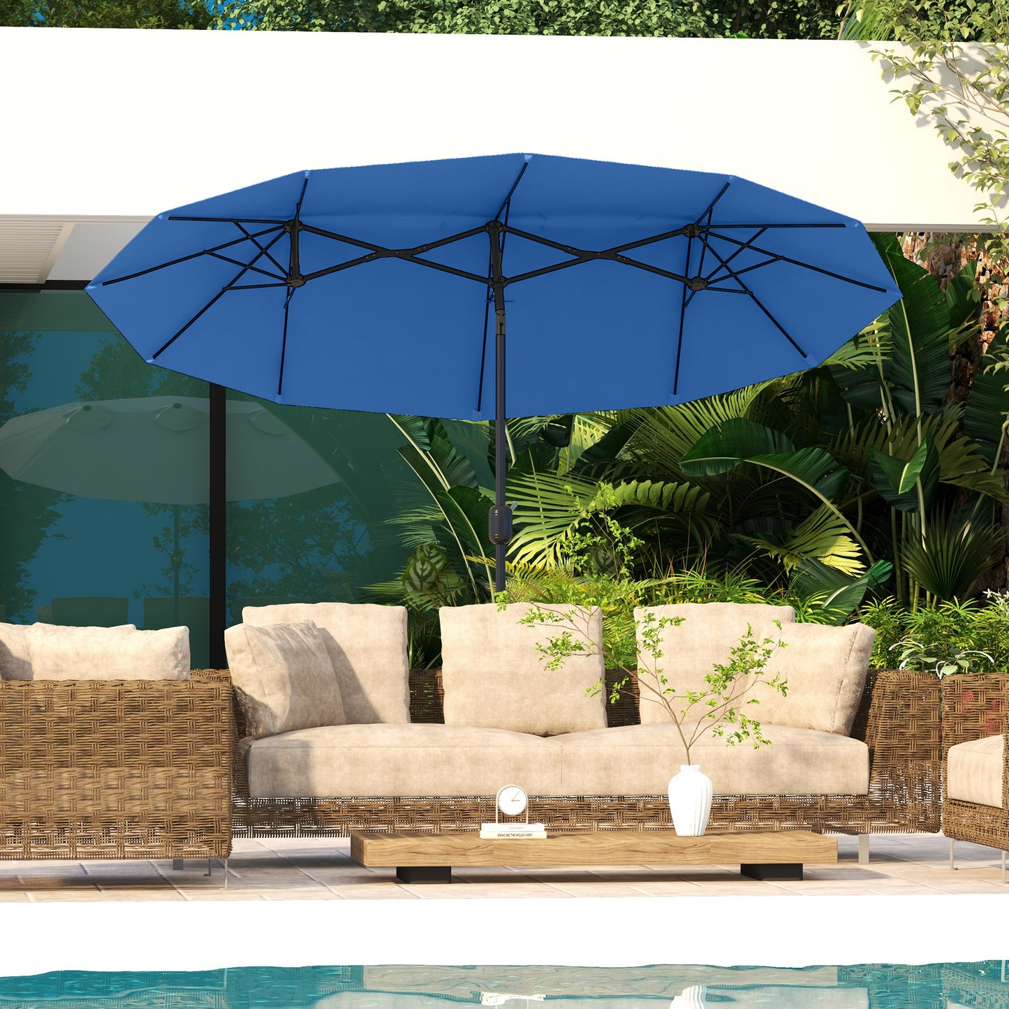 Double-Sided Patio Umbrella - 9.5 ft with Crank & Tilt, Navy Blue