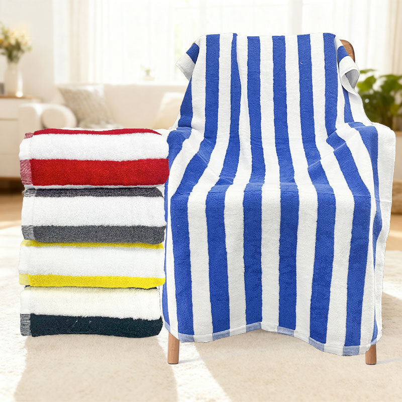 Extra Large Cotton Beach Towel with Striped Pattern - 70x150cm, Multiple Colors
