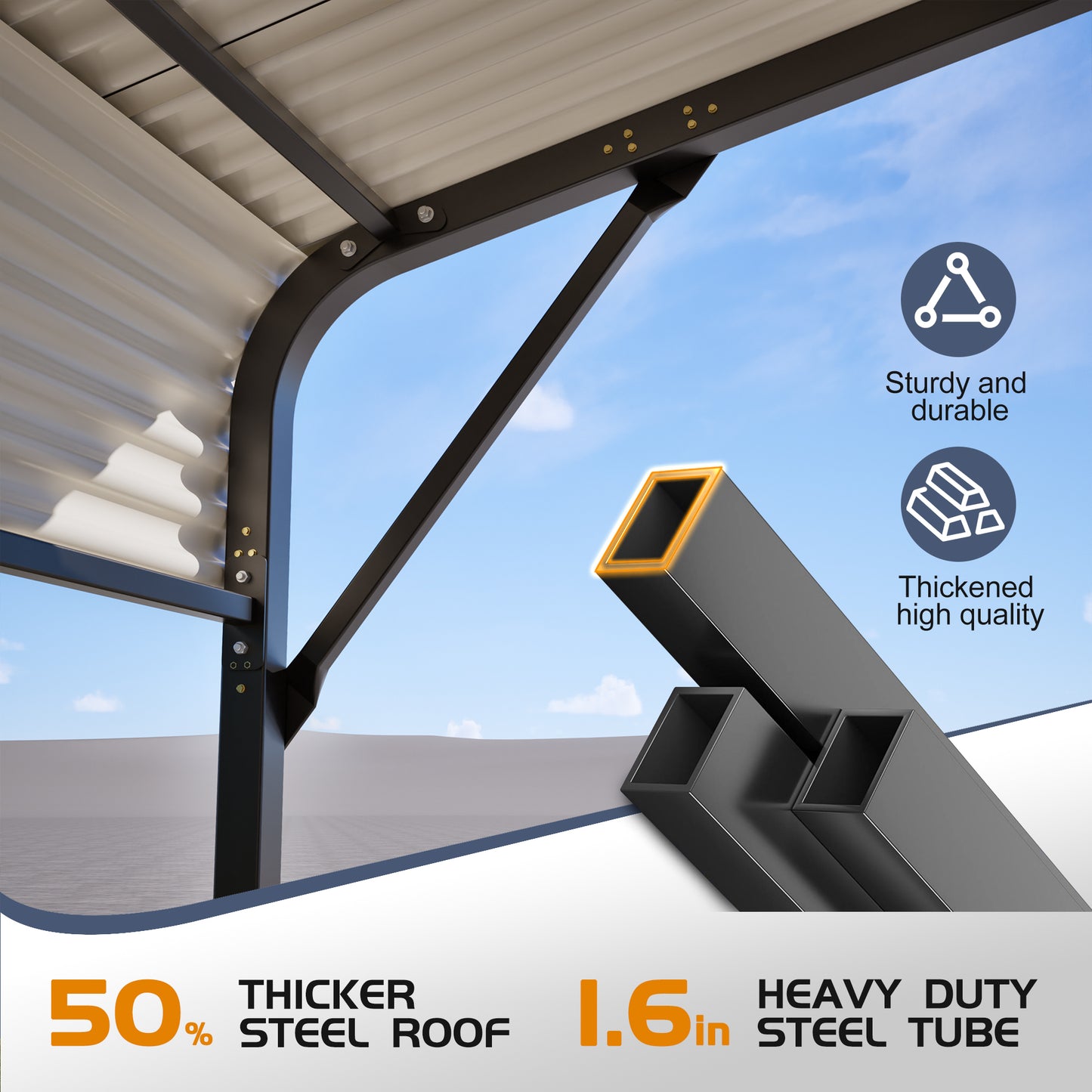 20'x20' Galvanized Steel Carport Canopy, Heavy Duty Triangle
