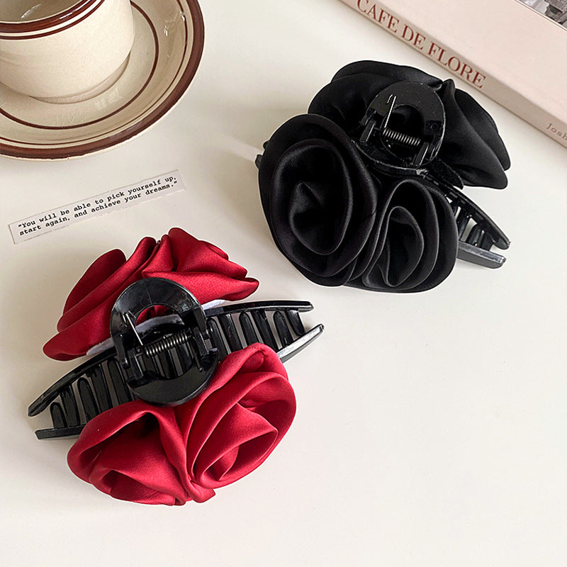 Elegant Rose Flower Hair Clip for Women Satin Hair Accessories