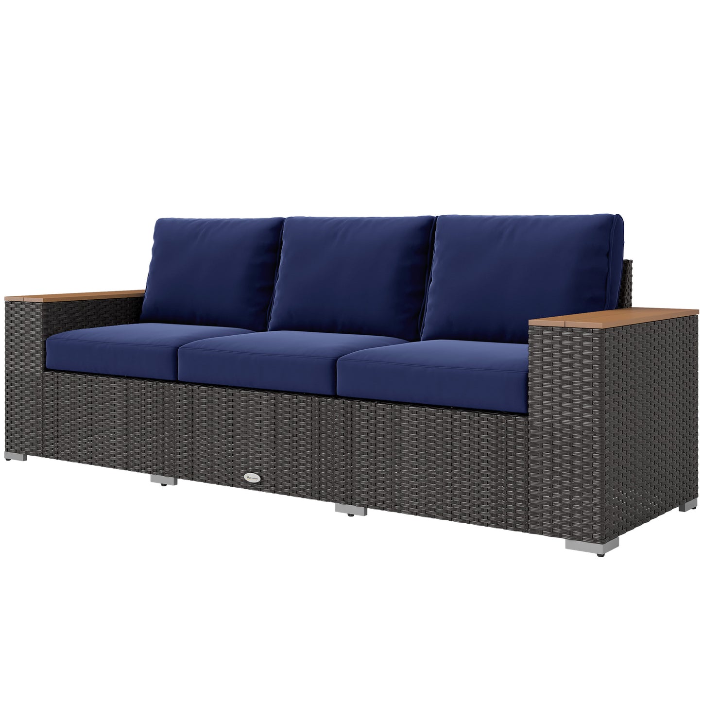 3-Seat Outdoor Patio Sofa - Navy Blue PE Wicker Couch with Cushions