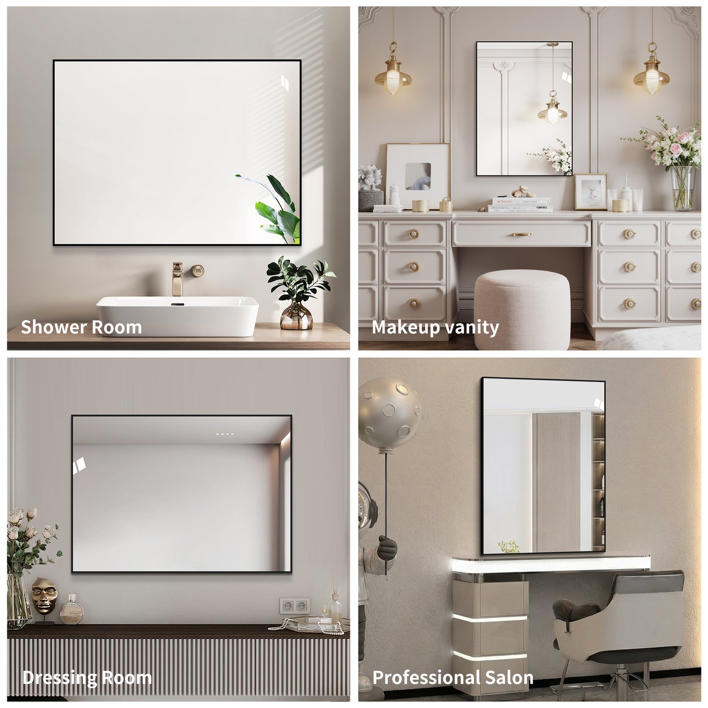 24x32 Inch Black Aluminum Framed Bathroom Mirror - HD Copper-Free Glass