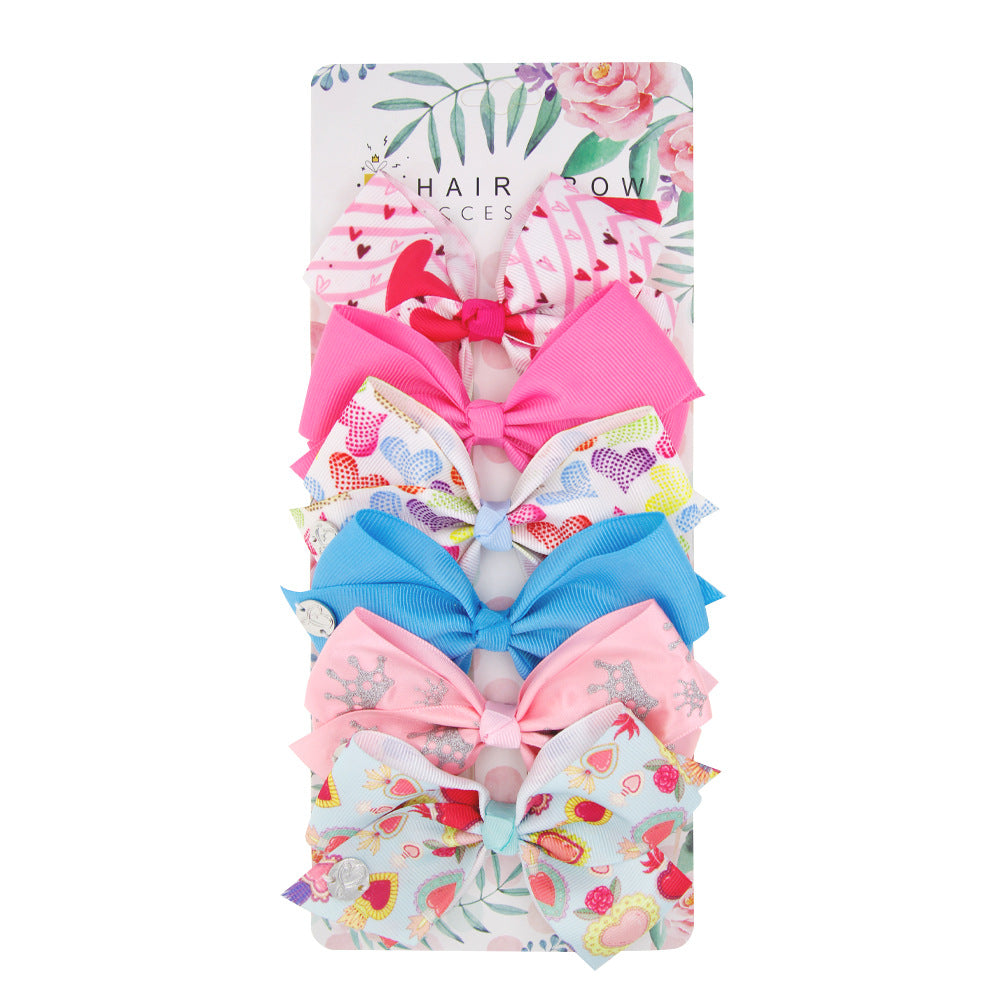 Children's Heart Bow Hair Clips - 6 Pack