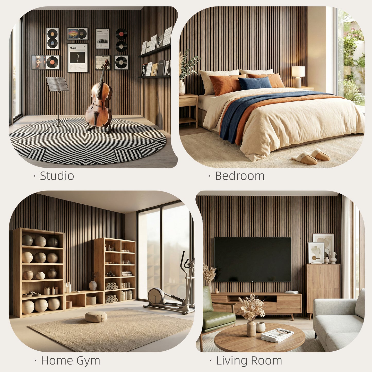 47" x 24" Walnut Acoustic Panels - 4 Pack Sound Absorbing Wall Decor