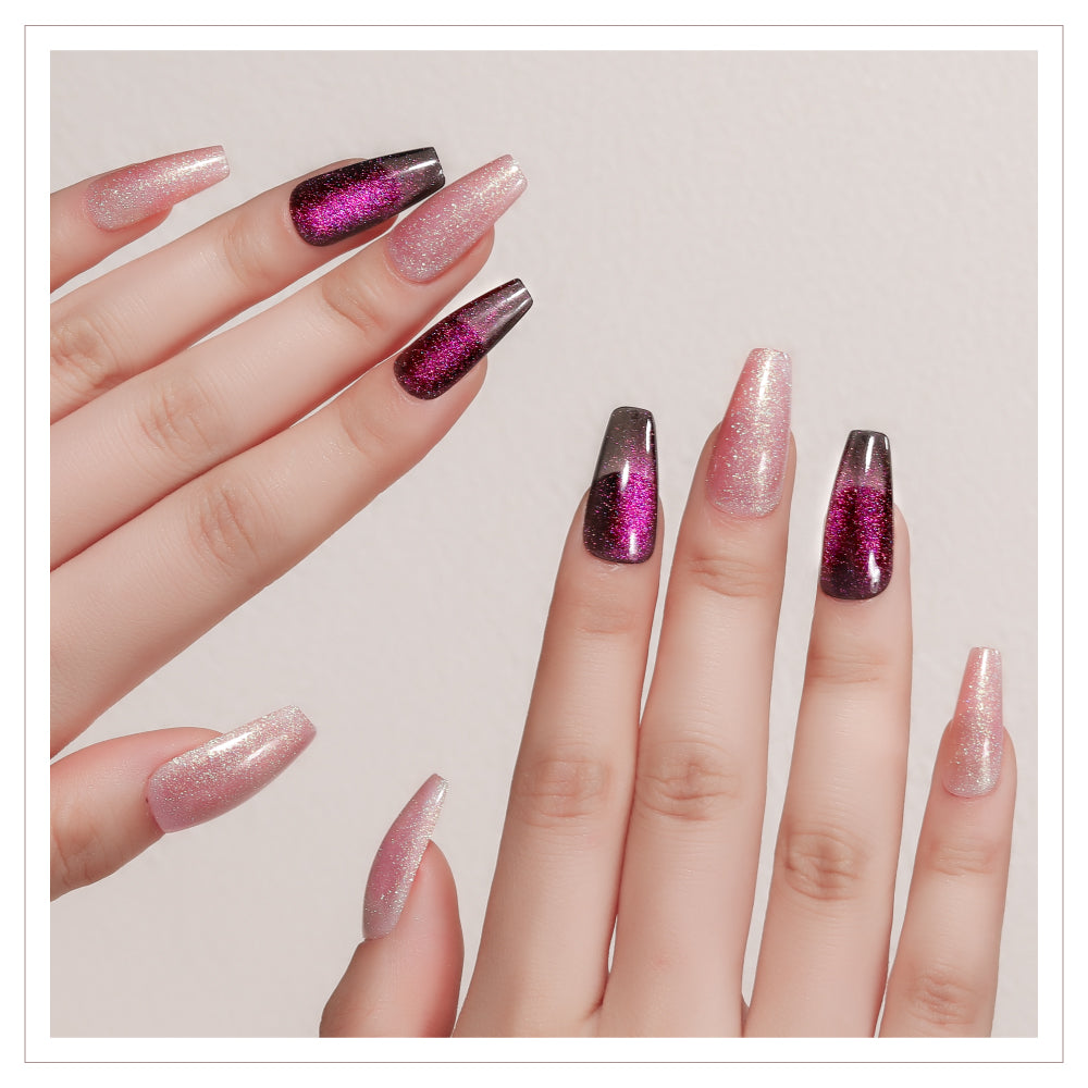 Smoke Purple Starry Sky Nail Patches - 24pcs with Jelly Glue